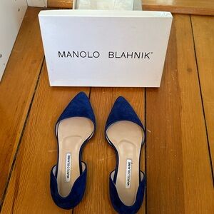 Manolo Blahnik Soussaba d'Orsay Flats - Cobalt Suede - Originally $780